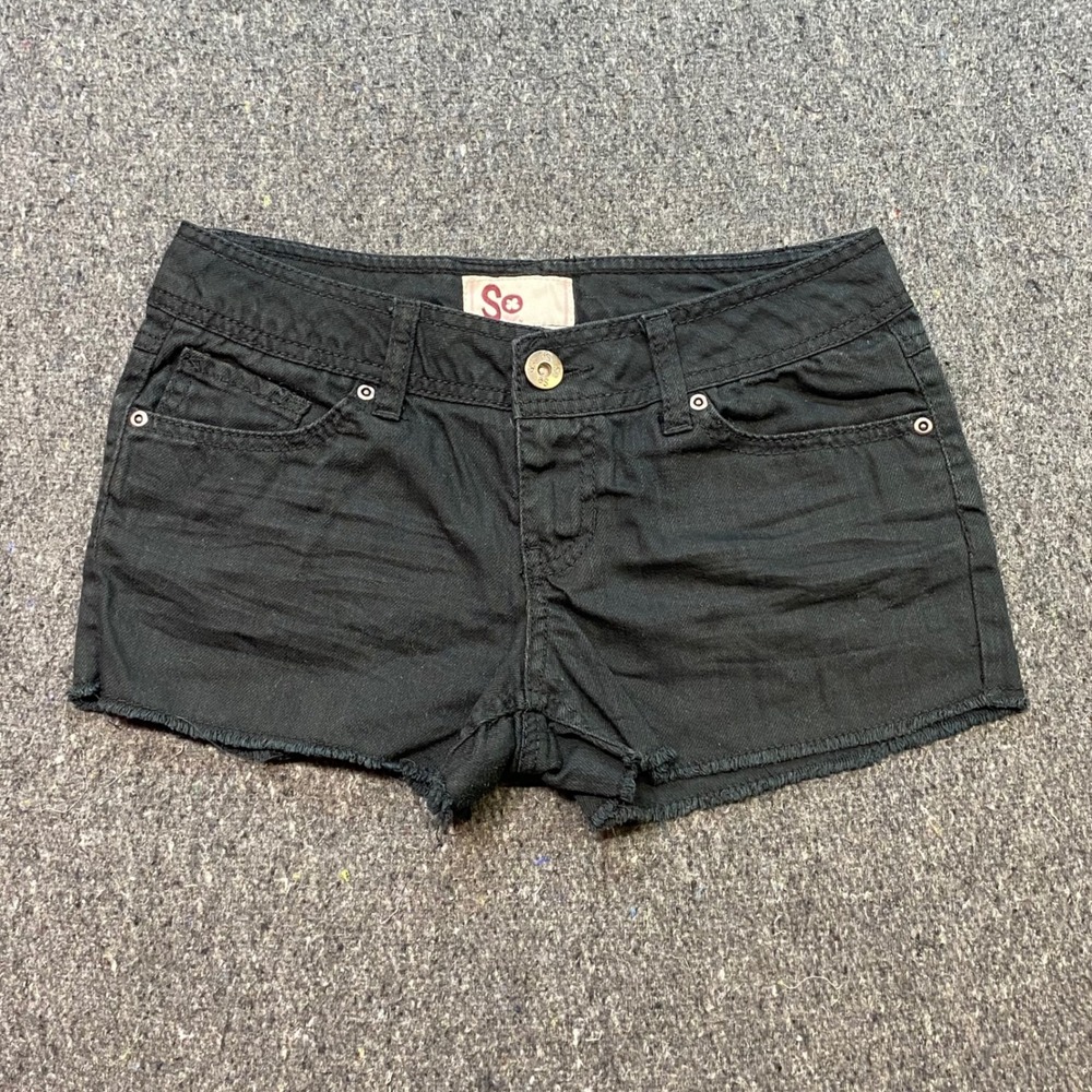 SO Denim Cutoff Shorts Sz 3 Womens Black Grunge Raw Hem Embroidered Pockets